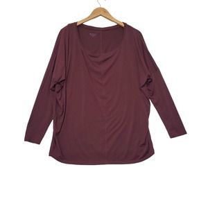 Athleta Burgundy Batwing Long Sleeve Ballet Neck Seamed‎ Shirt Top Plus Size 1X